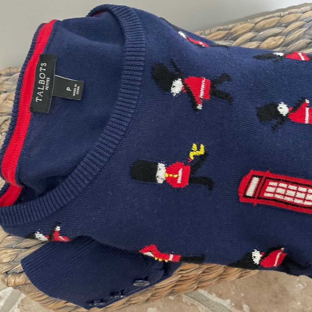 Vintage Talbots Sweater SP Navy London Calling Cotton Button Cuff Super Preppy!